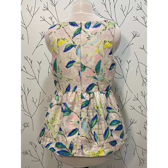 ANTHROPOLOGIE LEIFSDOTTIR Pretty Brocade Sparkle Parakeet Bird Peplum Top Size 8 - Picture 4 of 5